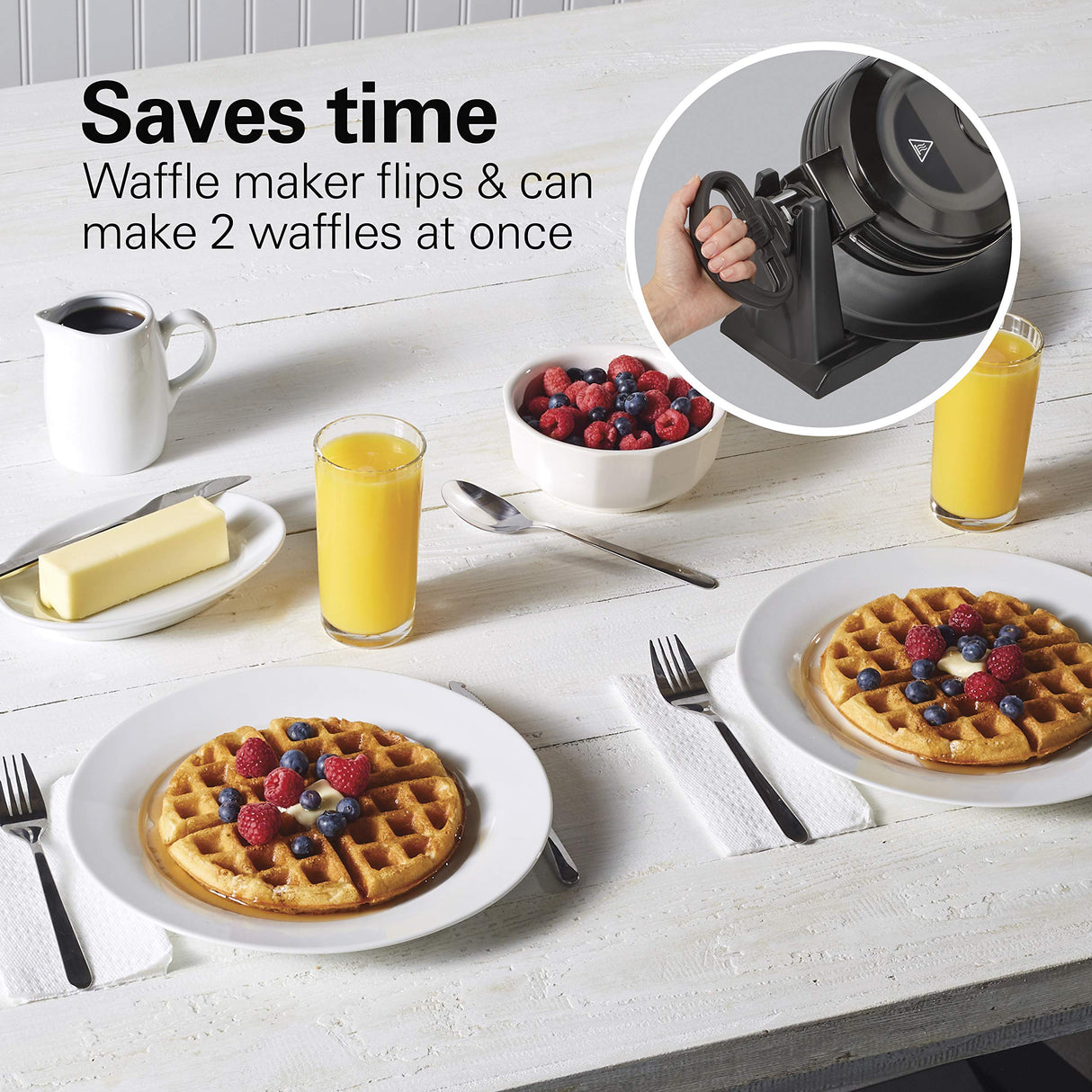 Hamilton Beach 26201 Belgian Waffle Maker with Removable Nonstick Plates, Double Flip, Makes 2 at Once, Black Hamilton Beach
