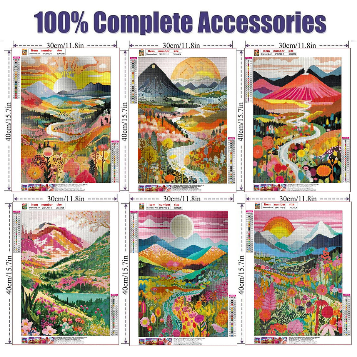ARPADAMO 6 pack Diamond art Kits for Adults,5D Mountain Flower Diamond Painting DIY Diamond Art landscape Diamond Painting for Adult,Round Full Drill Diamonds, Diamond Art Kit for Home Decor-12x16inch ARPADAMO