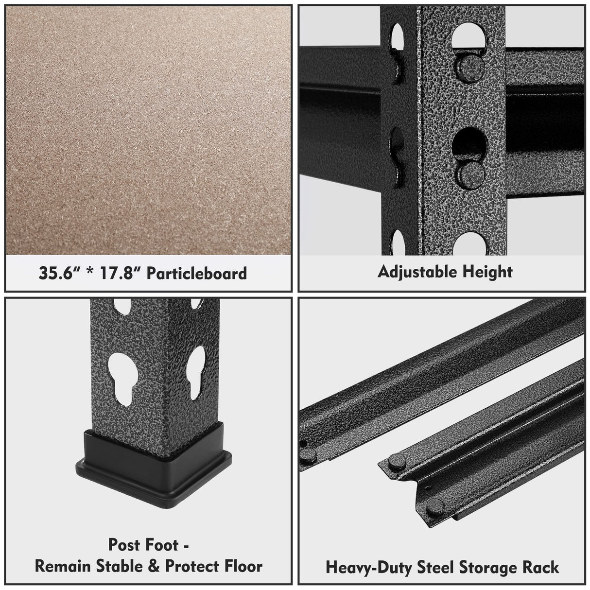 WORKPRO 5-Tier Metal Storage Shelving Unit, 36”W x 18”D x 72”H, Adjustable Storage Rack Heavy Duty Shelf with Particle Board, 4000 lbs Load Capacity (Total) for Garage Warehouse, Black/Silver WORKPRO