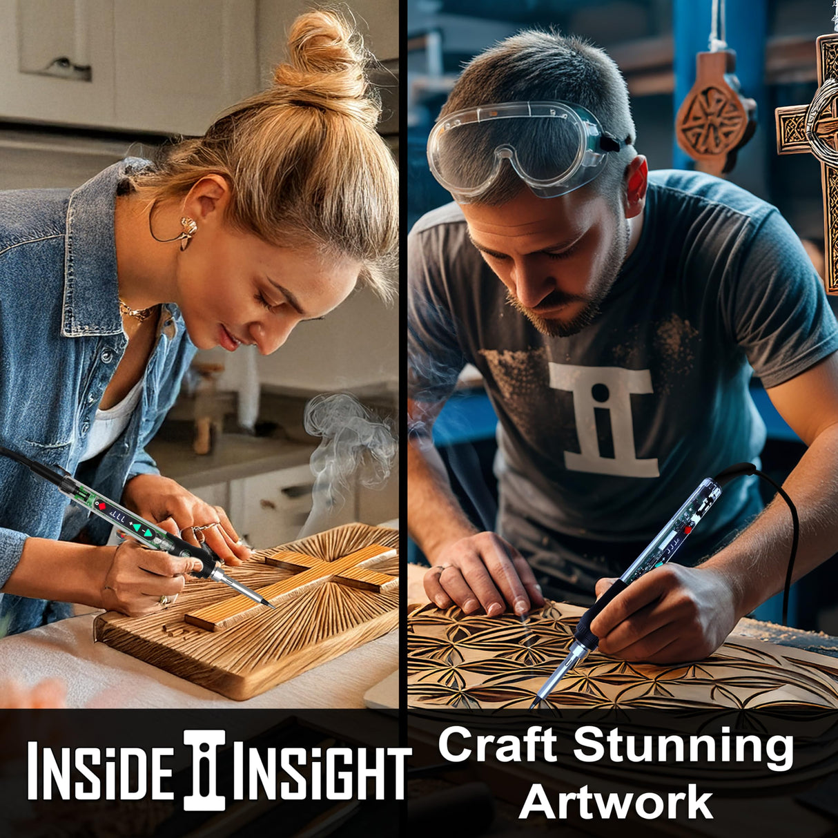 Premium Inside Insight Clear Wood Burning Kit & Soldering Iron Kit + Case, Solder, 8 Tip, Tweezer, Pump, Flux, Precise Pen-Fast Heat, LCD Temp Control 392-932°F, Art, Craft, Electronics, Pro DiY Inside Insight