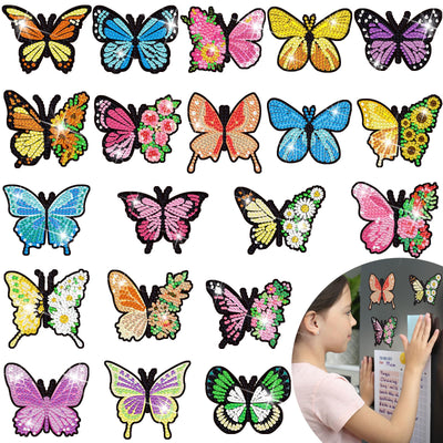 Umigy 20 Pcs Butterfly Diamond Painting Magnets Butterfly Diamond Art Stickers Refrigerator Painting Kits for Christmas Fridge Stickers(Butterfly)