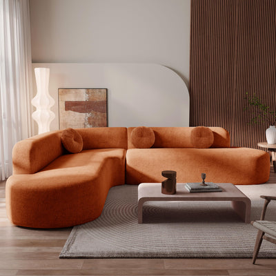 122'' Curved Sectional Cloud Sofa, Modern L Shaped Couch with Chaise & Pillows, Comfy Upholstered Deep Seat Compression Boneless Sofa for Living Room, Apatment, Office, No Assembly Required, Orange