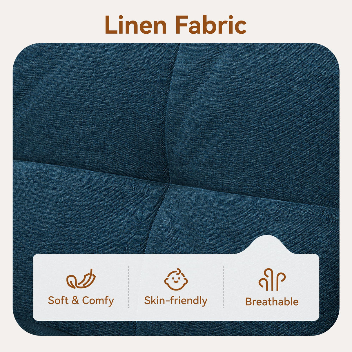 Vipbear Convertible Futon Sofa Bed, Blue Linen Futon Couch with Adjustable Backrest & Armrests, Folding Small Recliner Sleeper Sofa Bed for Living Room, Apartment, Office Vipbear