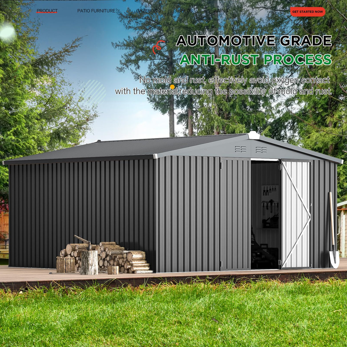AECOJOY 12' x 12' Outdoor Storage Shed, Dark Grey Large Metal Sheds & Outdoor Storage Clearance Steel Yard Shed with Lockable Doors, Utility and Tool Storage Garden Shed for Backyard AECOJOY