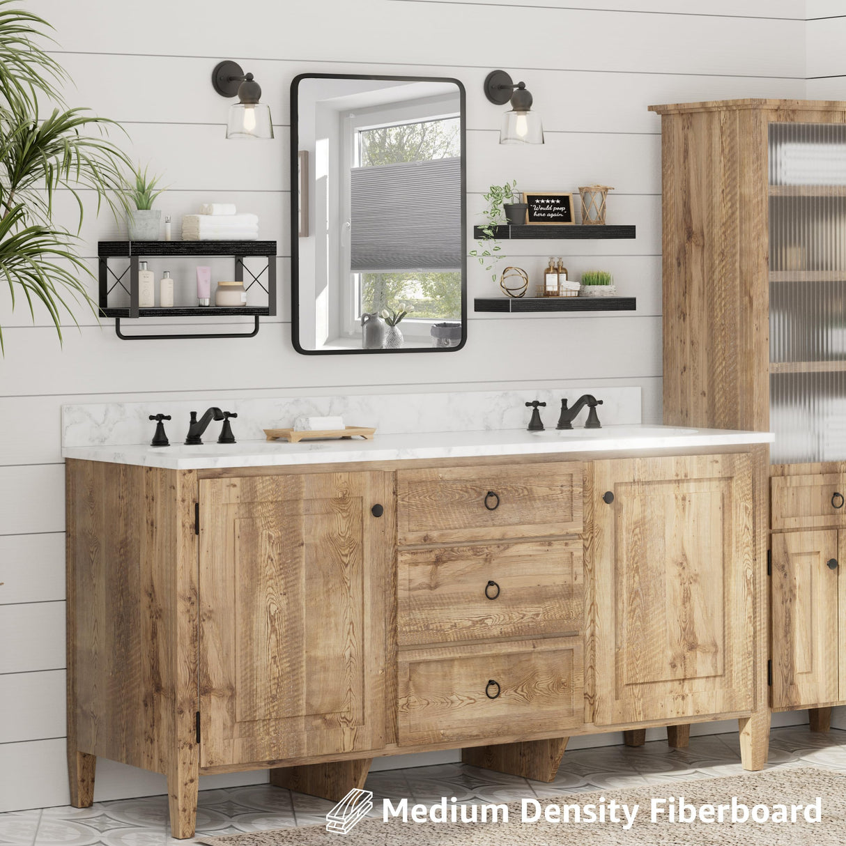 QEEIG Bathroom Shelves Over Toilet - Floating Shelf for Wall Toilet Paper Storage Farmhouse 16 inch Set of 3, Black (029-40B3) QEEIG