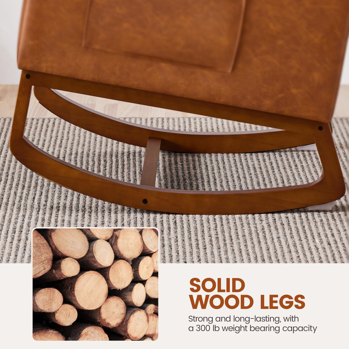 Yaheetech Rocking Chair, Leather Nursery Glider Chair, Upholstered Accent Chair with Rubber Wood Legs and Side Pockets, High Back Armchair for Living Room, Bedroom, Brown Yaheetech