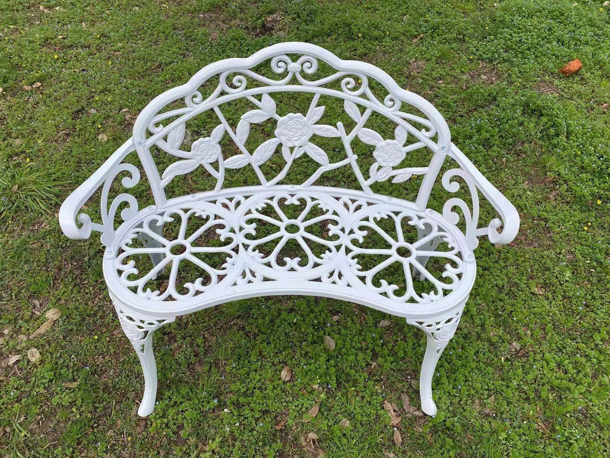 Patio Balcony Bench Double Seat, Anti-Rust Cast Aluminum Patio Garden Bench for Park Yard Outdoor Furniture White.1 C/G patio casa