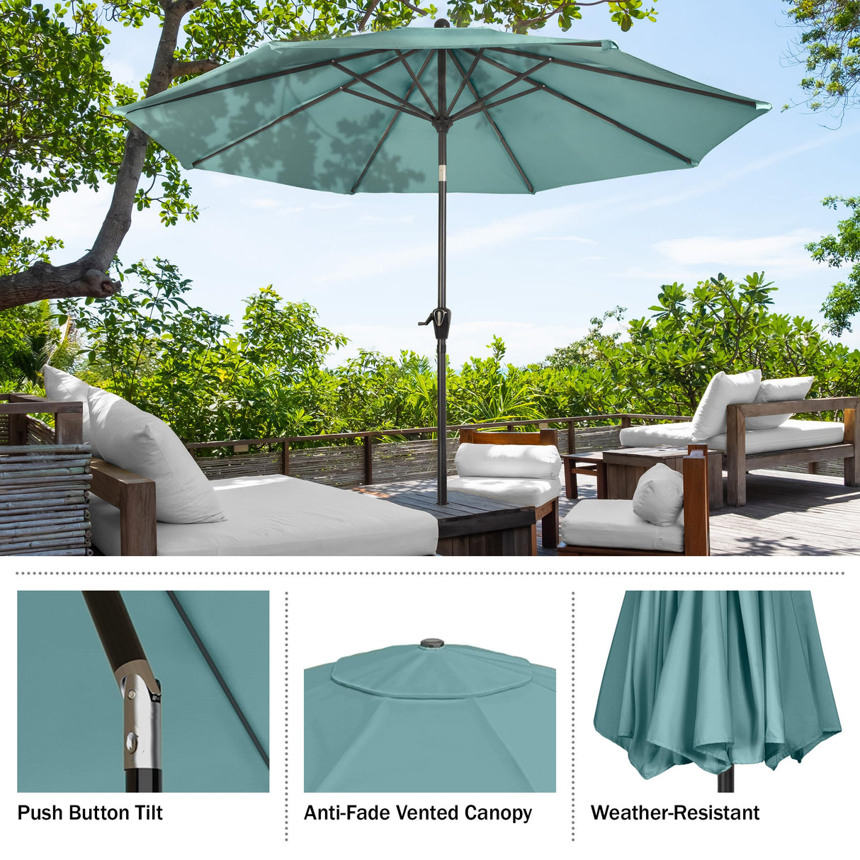 Pure Garden Patio Umbrella with Auto Tilt - 10FT Easy Crank Outdoor Umbrella with Vented Canopy for Deck, Balcony, Backyard, or Pool (Dusty Green) Pure Garden