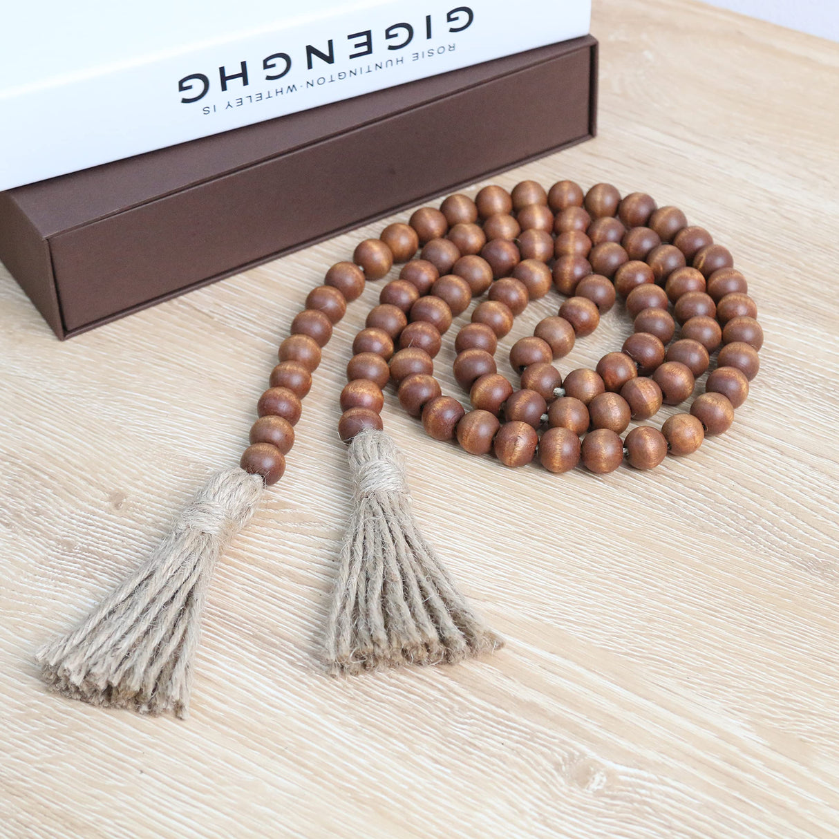 58in Wood Bead Garland with Tassels,Farmhouse Beads Rustic Country Decor Prayer Boho Beads Wall Hanging Decoration (Brown) RAMIRABI