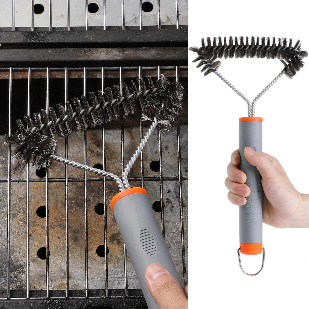 UNCO- 3-Sided Grill Brush Stainless Steel, 12.2", BBQ Grill Brush for Outdoor Grill Cleaning Brush, BBQ Brush, BBQ Brushes for Grill Cleaner Brush, Grill Scraper for Outdoor Grill Brushes UNCO