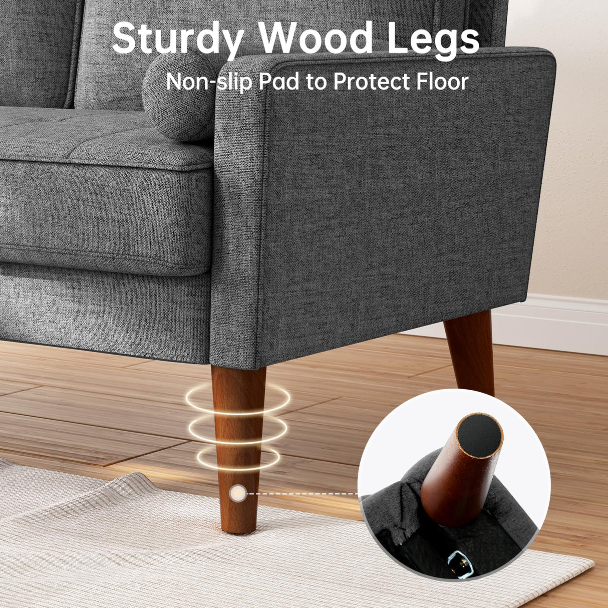 Viihousiom 48" Sofa Loveseat, Mid Century Couch for Small Spaces, Bedroom and Living Room, Removable Cover Spring Cushions, Solid Wood Frame, Easy to Install, Grey Viihousiom