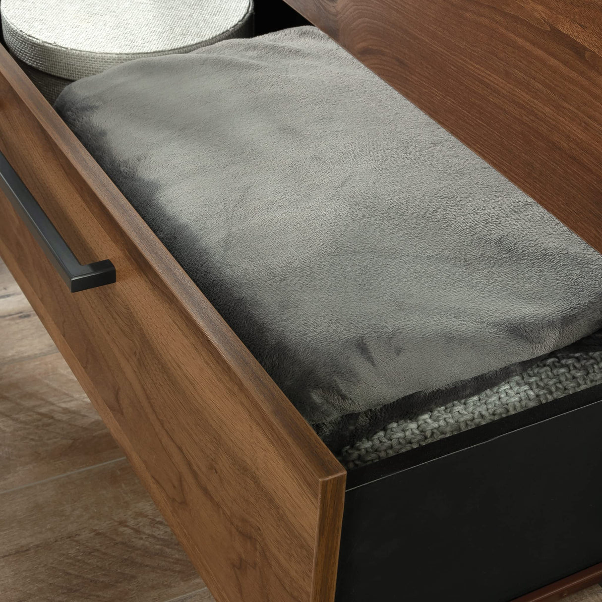 Sauder Nova Loft Open Wardrobe with Drawers, L: 32.99" x W: 21.97" x H: 65.98", Grand Walnut finish Sauder