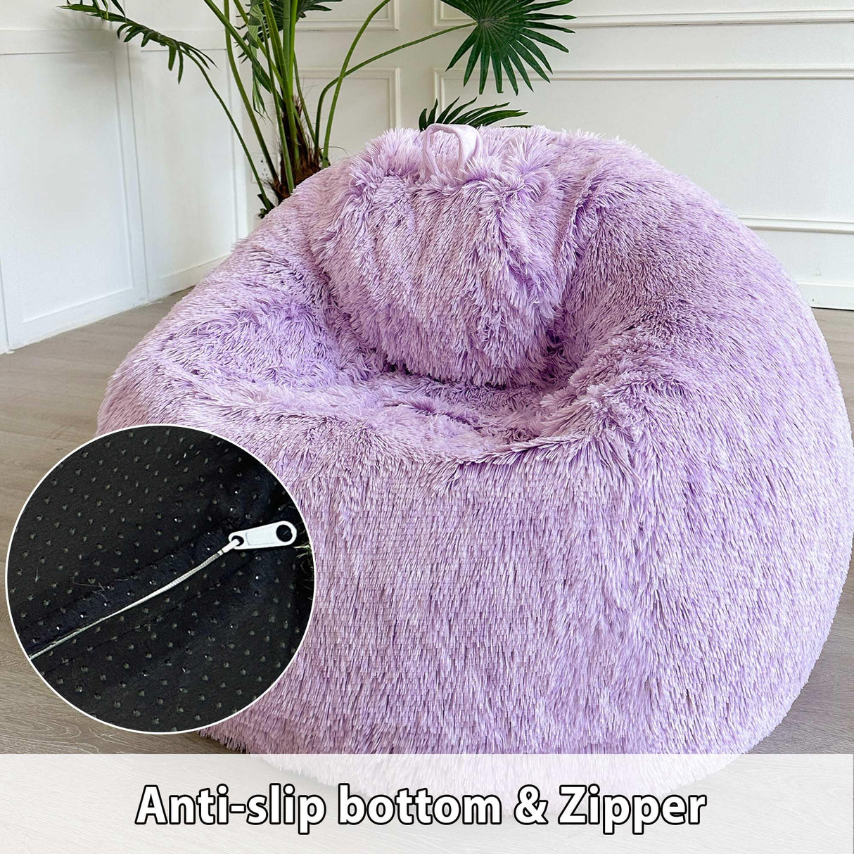 LIFEREVO Fluffy Faux Fur Bean Bag Chair Cover (No Filler), Ultra-Soft Light Purple Stuffed Animal Storage Bean Bag Cover, Anti-Slip Fuzzy Gaming Bean Bag Cover for for Kids Adults (Ombre Lavender) LIFEREVO
