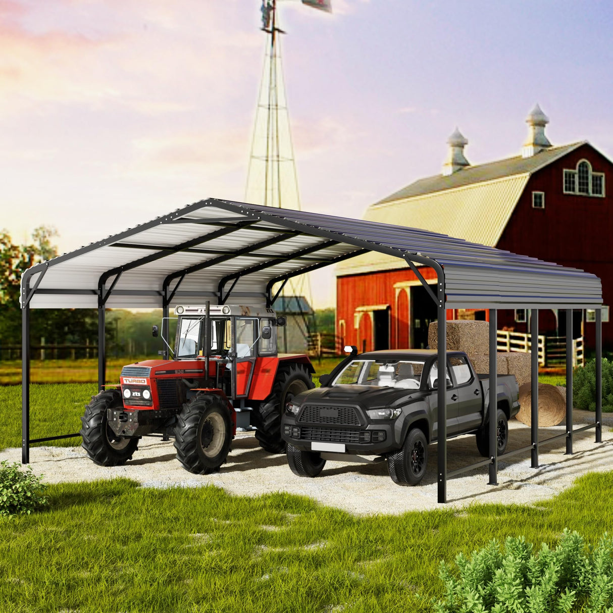 AirWire 20x20 FT Metal Carport with Heavy Duty Carport Canopy, Car Port with Reinforced Base and Five Canopy Beams, Car Garage Shelter for Car, Boats and Truck AirWire