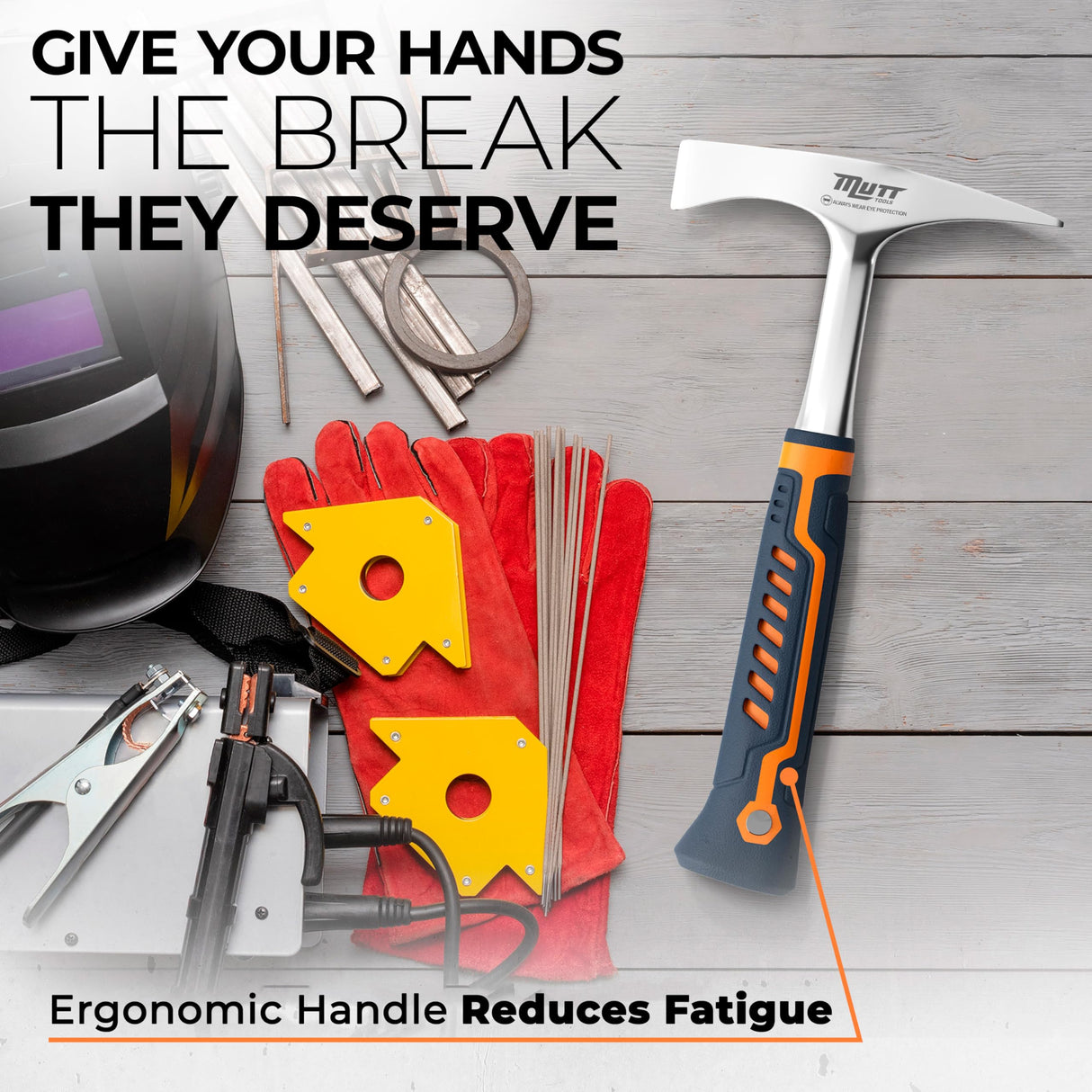 Mutt Tools Welding Chipping Hammer – 14oz Head Weight Slag Hammer with Ergonomic Grip AMERICAN MUTT TOOLS