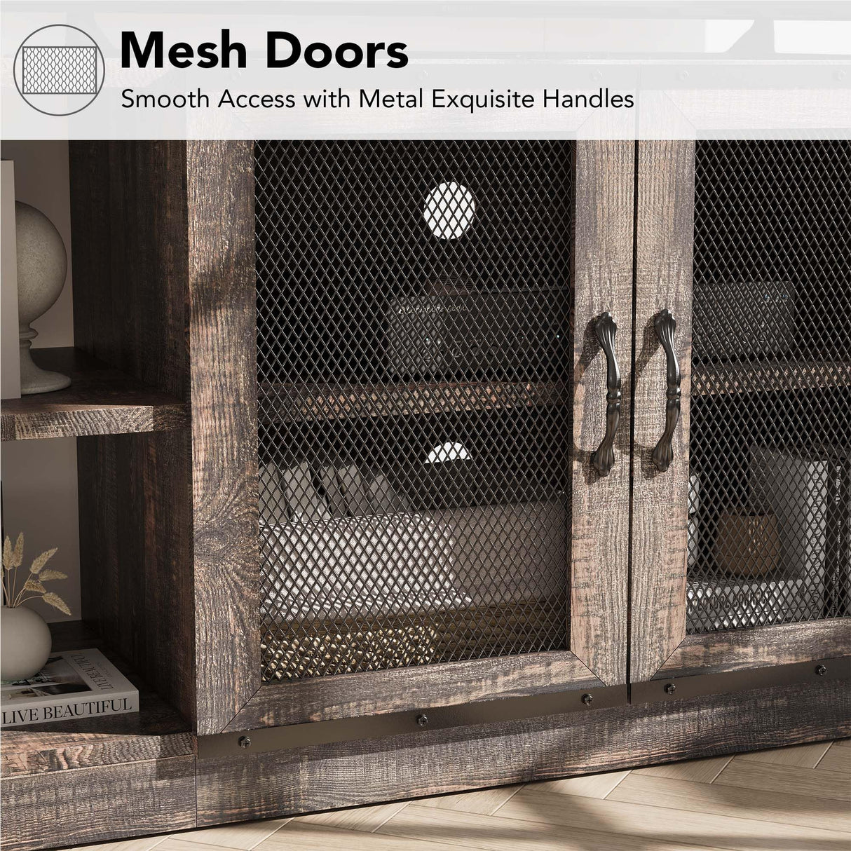 CABIHOME Farmhouse TV Stand for 65/75 inches TVs, Entertainment Center with Storage Cabinet and Mesh Doors, Industrial TV Media Console Cabinet Table, Media Furniture for Living Room, Rustic Oak CABIHOME