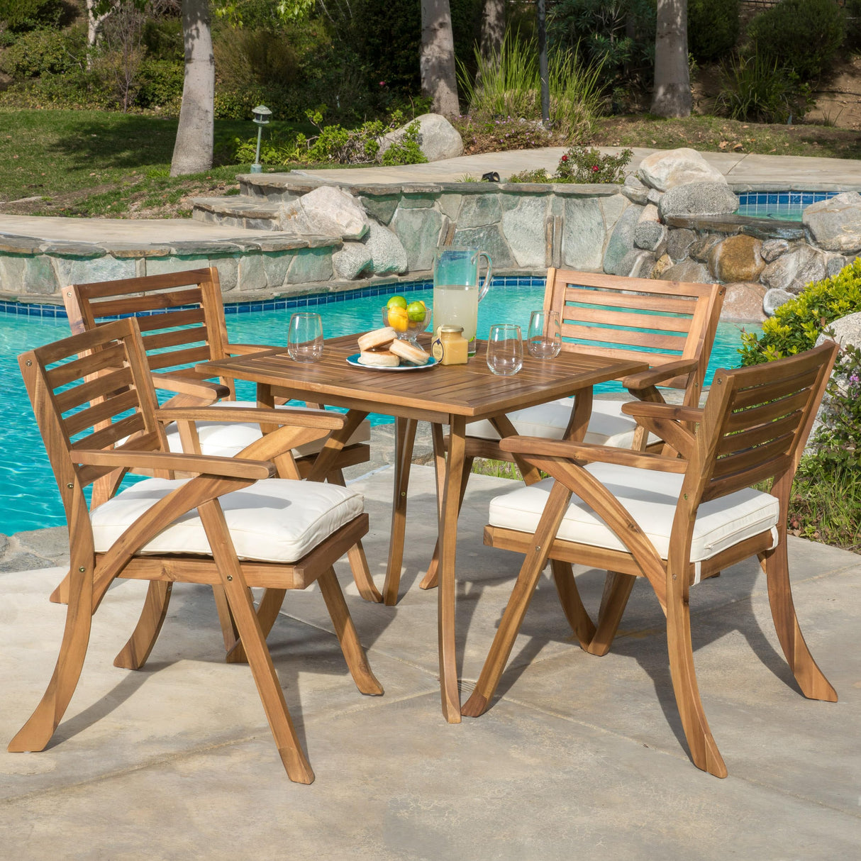 Christopher Knight Home Hermosa Acacia Wood Dining Set, 5-Pcs Set, Teak Finish Christopher Knight Home