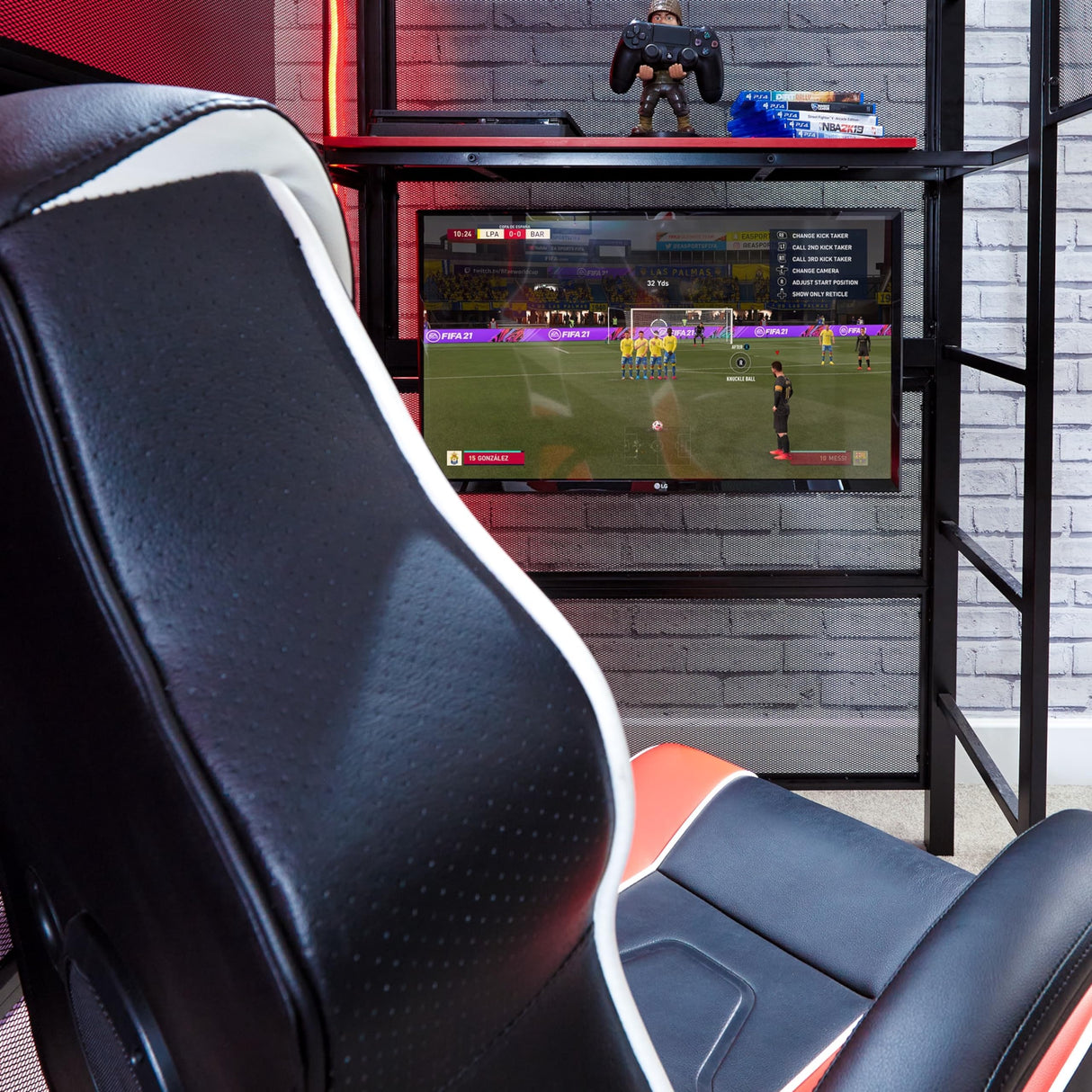 X Rocker Battle Den Twin Size Gaming Bunk Bed, Metal Frame with Grid Mesh Sides, High Sleeper, Fixed Ladder, Black X Rocker