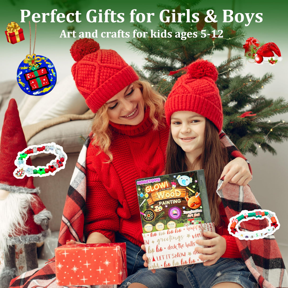 Kids Wooden Art Kit - Wooden Crafts for Kids Ages 5-12, Bracelet Making Kit Toys, Halloween Christmas Birthday Gifts for Girls Boys Teens, Creative Art for 5, 6, 7, 8, 9, 10, 11, 12 Year Old MAGETOYS