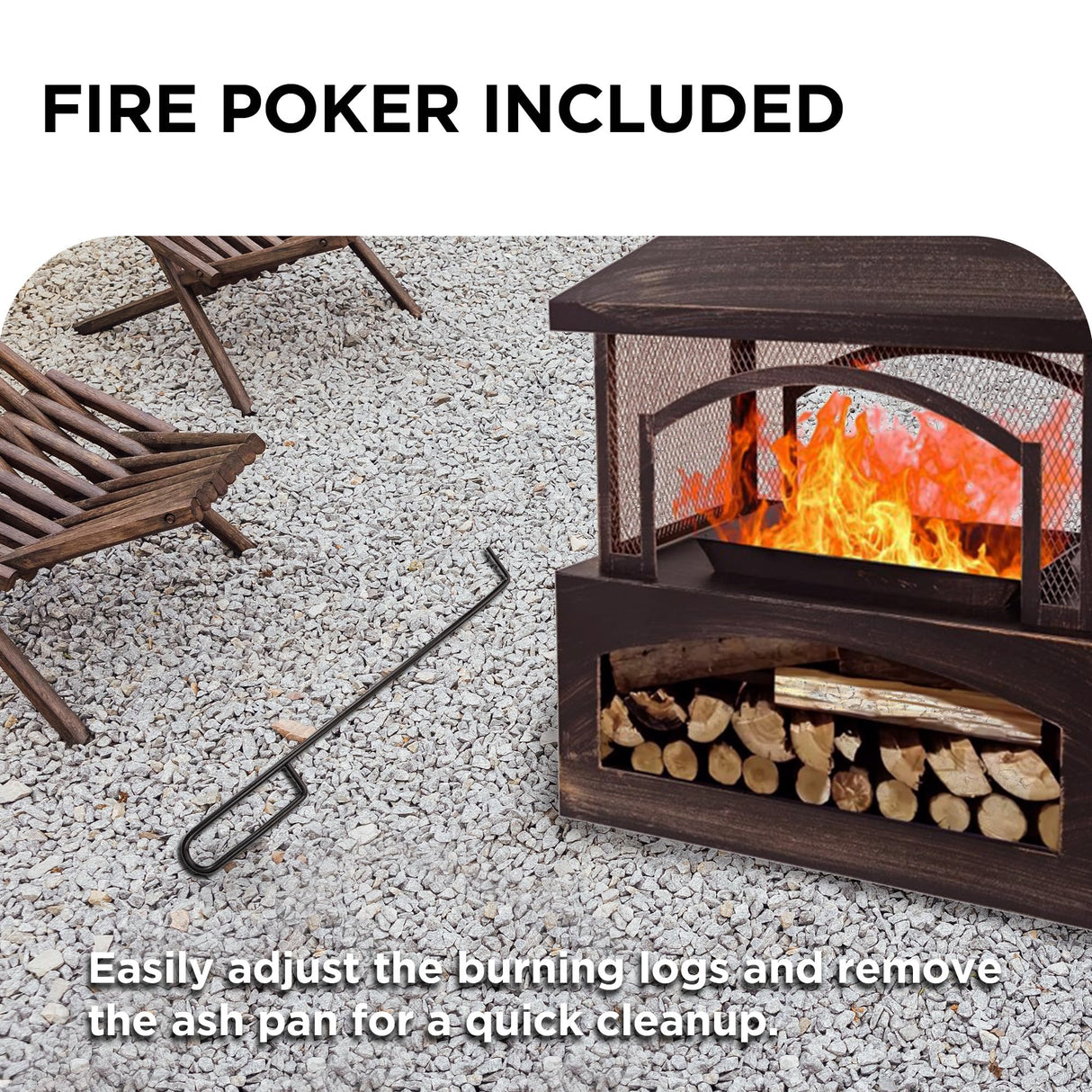 Red Mountain Valley 37in Outdoor Wood Burning Fireplace,2-in-1 Large Fire Pit with Log Grate and Poker for Outside,Outdoor Chimney Fireplace with Firewood Racks Storage for Patio, Garden and Backyard RED MOUNTAIN VALLLEY