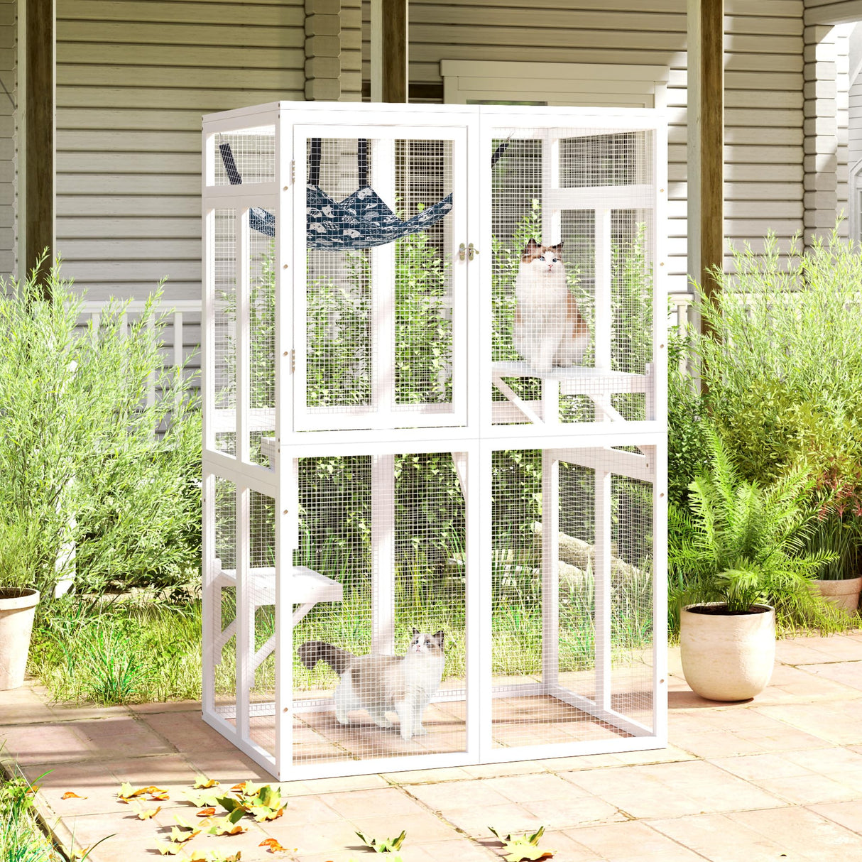 Catio Outdoor Cat Enclosure, Wooden Catio with Window Access for Patio, Indooe Kitty House Cage (White) Nyeekoy