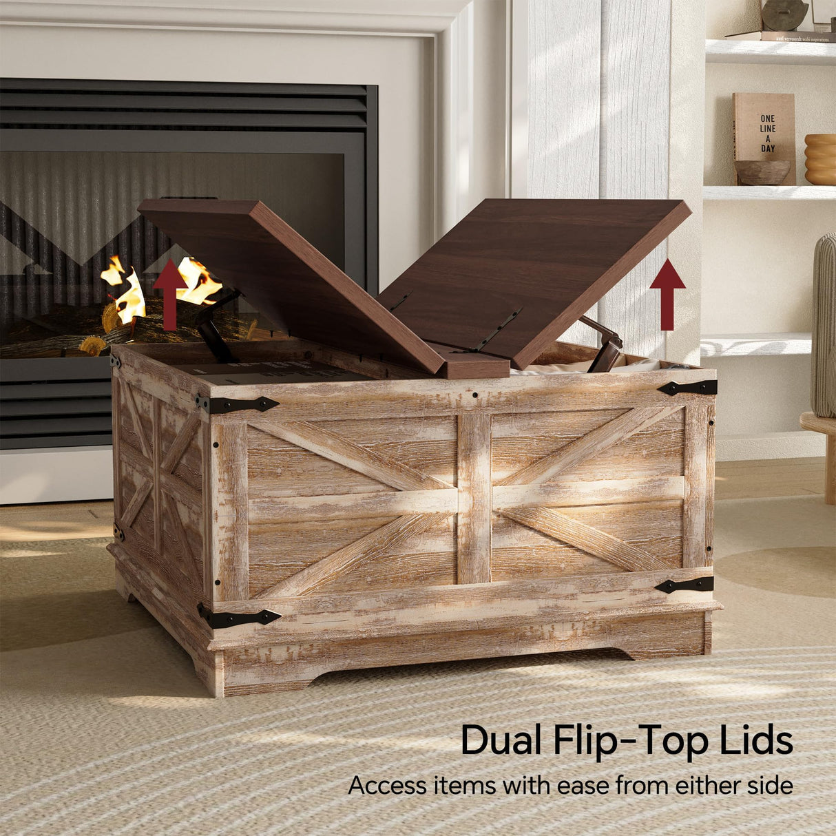 senlin Farmhouse Coffee Table, Heavy-Duty Coffee Table with Storage, Square Wood Center Table Set for Living Room with Pull Up Large Hidden Storage Compartment,Rustic Brown senlin
