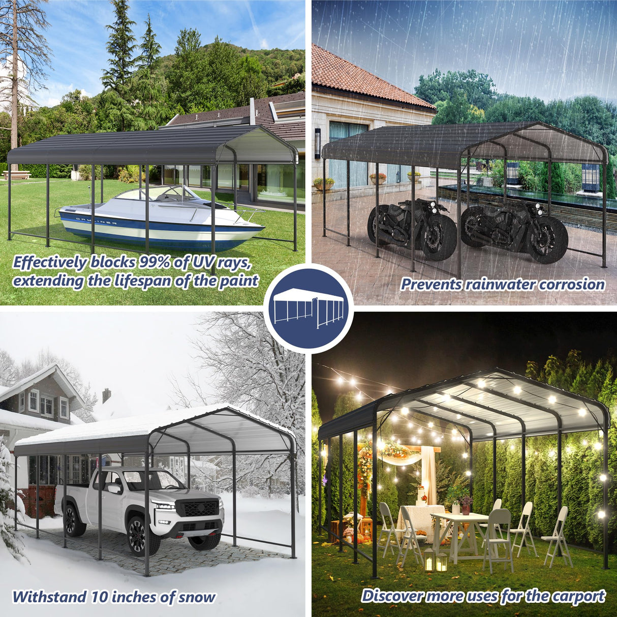 SUNBURY Carport 10 x 20 ft Heavy Duty Metal Carport Canopy with Galvanized Steel Roof, Outdoor Garage Car Shelter Shade for Car, Truck and Boats, Grey SUNBURY