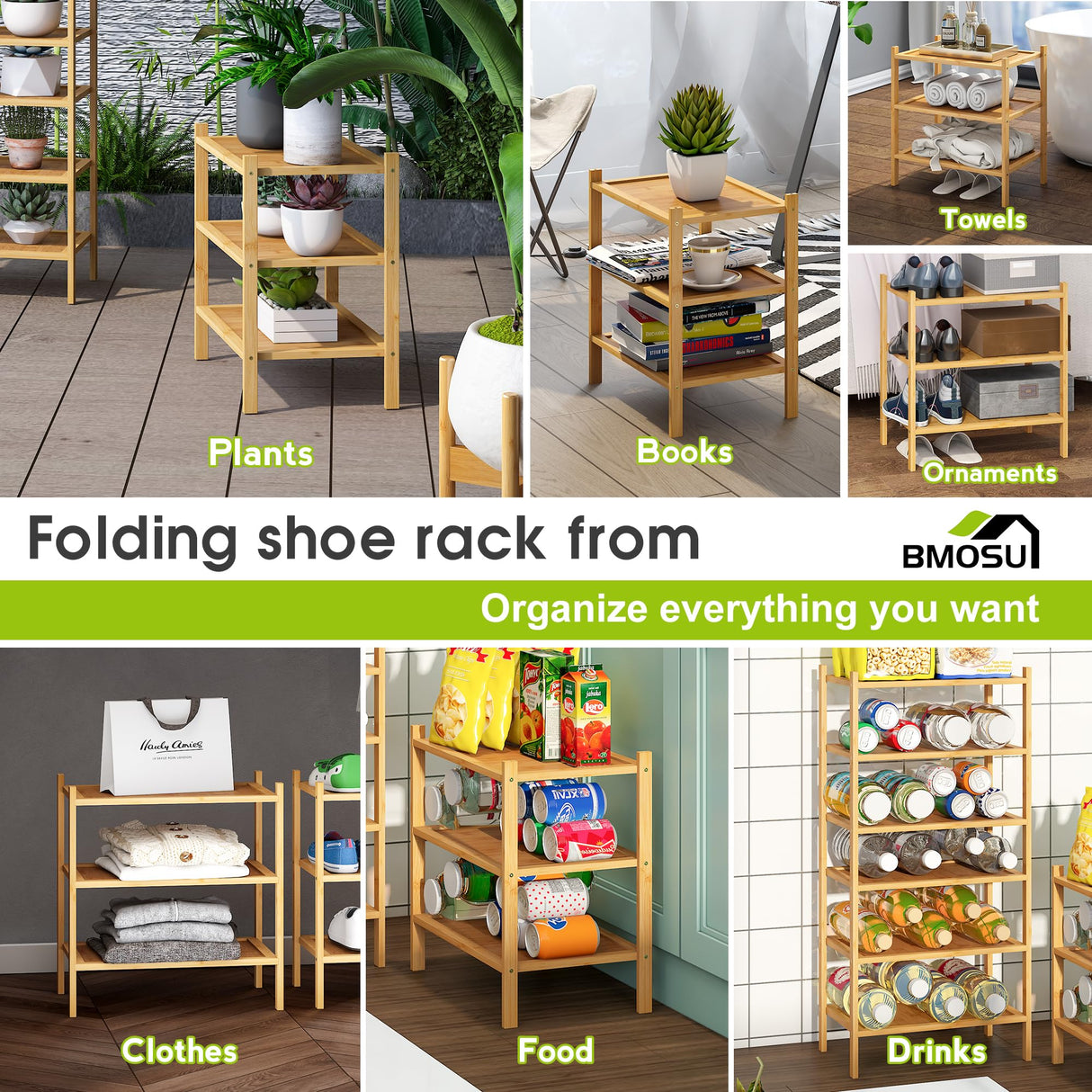 BMOSU 3-Tier Bamboo Small Shoe Rack Premium Stackable Shoe Shelf Storage Organizer for Hallway Closet Living Room Entryway Organizer(Natural) BMOSU