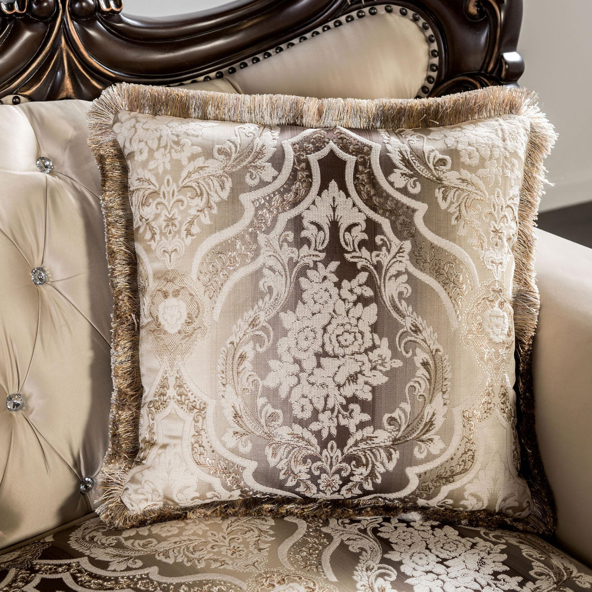 Furniture of America Zephyra Traditional Faux Leather Upholstered Sofa with Rolled Arm and Accent Pillows, Wooden Comfortable Couch for Living Room, Office, Bedroom, Dark Cherry/Beige Furniture of America