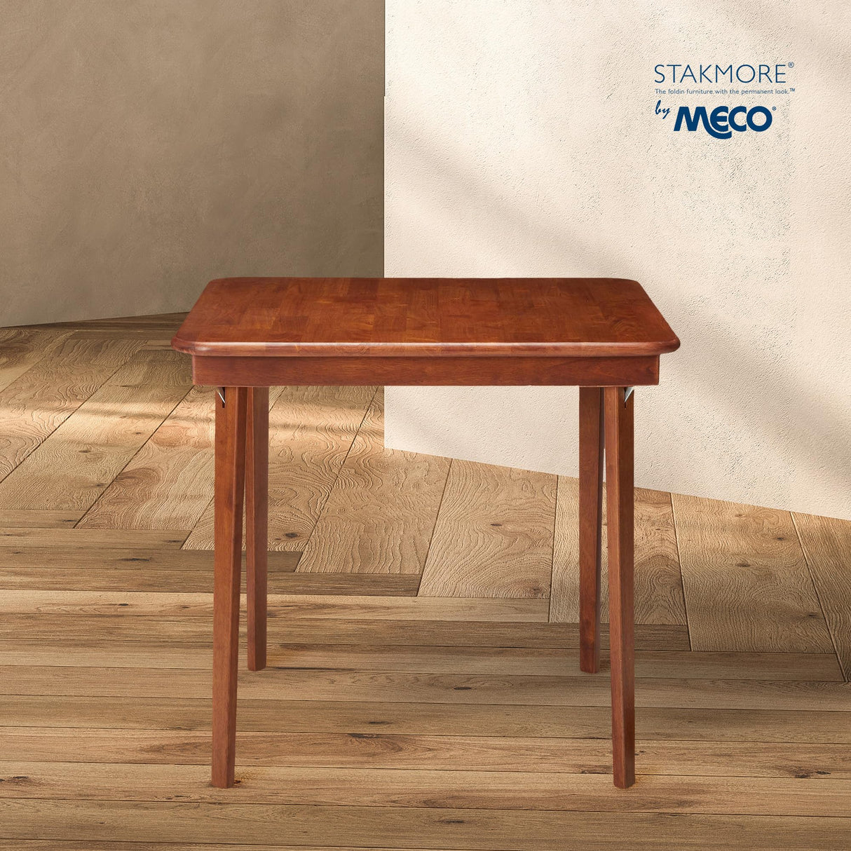 MECO Stakmore Straight Edge Solid Wood Folding Card Table, Folds to Deep 3.38 Inches for Easy Storage, 29.5″H x 32″W x 32″D, Fruitwood Finish MECO