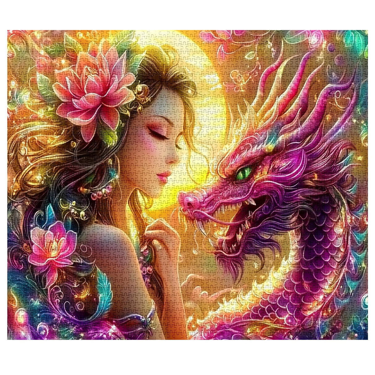 Jigsaw Puzzles 1000 Pieces for Adults-Beautiful Woman with Ornate Pink Dragon Puzzle-Challenging Puzzle Perfect for Game Nights-DIY Home Wall Decor-Sacred Fantasy -Fairy Puzzles Art 27" x 20" Tucocoo