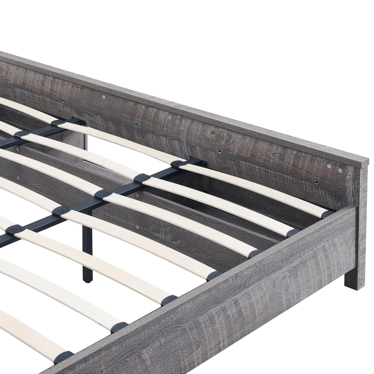 ACCOHOHO Farmhouse King Size Bed Frame with Barn Door Storage, Platform Bed Frame with Headboard, Rustic Bed, Solid Wood Slats Support/Noiseless/No Box Spring Needed (Grey) ACCOHOHO