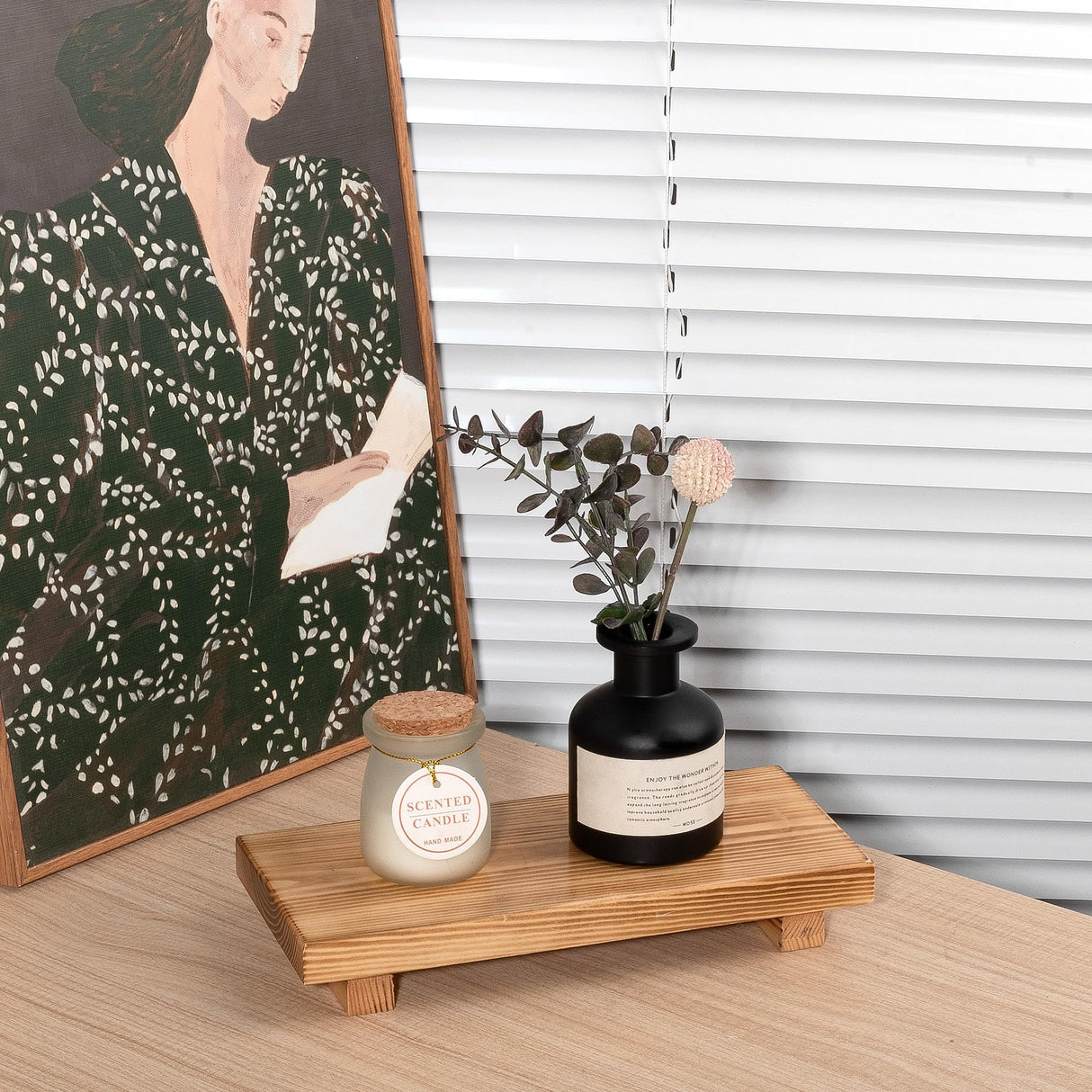 Bathroom Counter Organizer Wood Pedestal Stand Farmhouse Decorative Tray Soap Holder for Kitchen Decor, Large 10" x 4.5" - Brown zoocatia