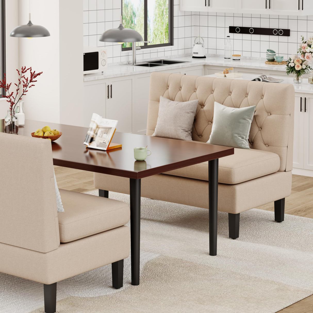 Andeworld Modern Loveseat Settee Button Tufted Sofa Couch Upholstered Banquette Dining Bench High Back Living Room Funiture,Khaki Andeworld