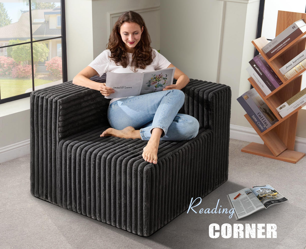 Modular Sectional Sofa 3-Seater Modular Couch with Deep Seat Memory Foam Cloud Chair with Pillows Oversized Sectional Sofa for Living Room Bedroom (Strip Grey, 3-Seater) Hobestluk