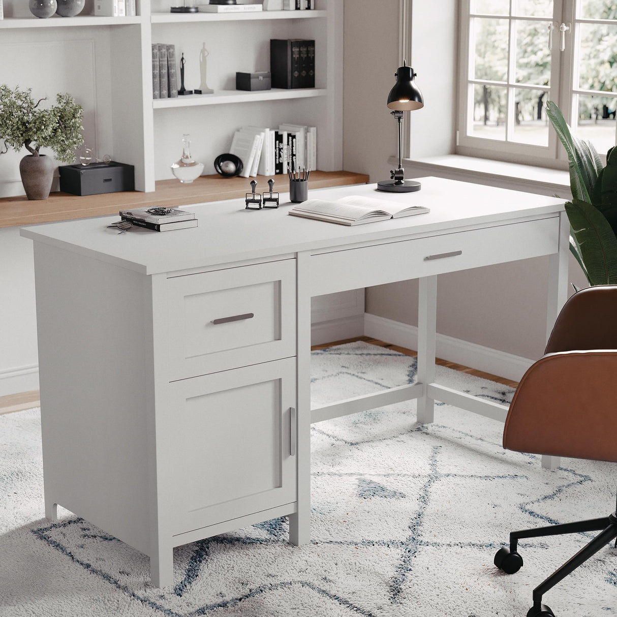 Martha Stewart Hutton Shaker Style Home Office Desk with Storage in Gray with Brushed Nickel Hardware Martha Stewart