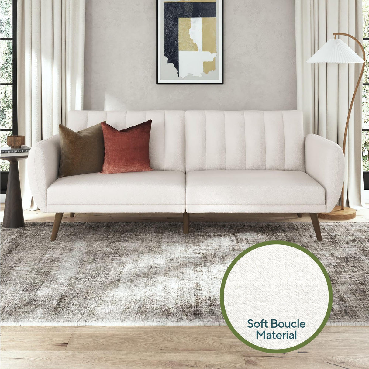 Novogratz Brittany 81.5" Futon Sofa Bed and Couch Sleeper, Ivory Boucle Novogratz