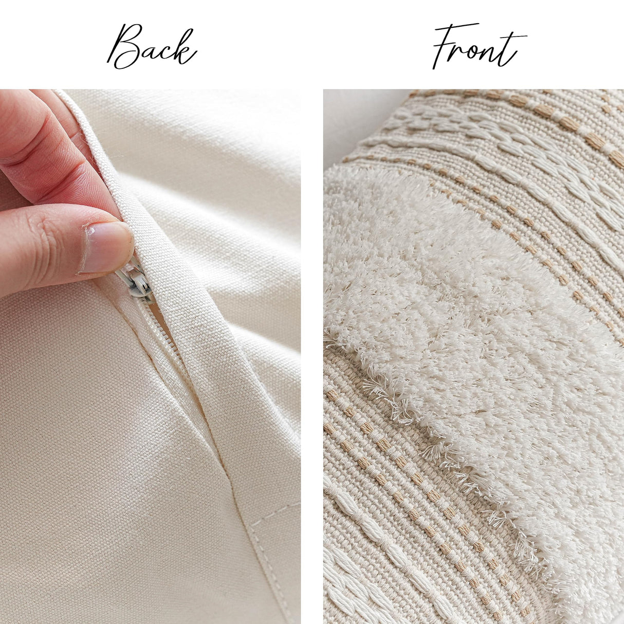 BlissBlush Cream Decorative Lumbar Throw Pillow Cover 14x36 Boho Long Cushion for Bed Neutral Accent Farmhouse Pillowcase for Bedroom Living Room Couch Sofa Home Décor (Cover ONLY, Pack of 1) BlissBlush