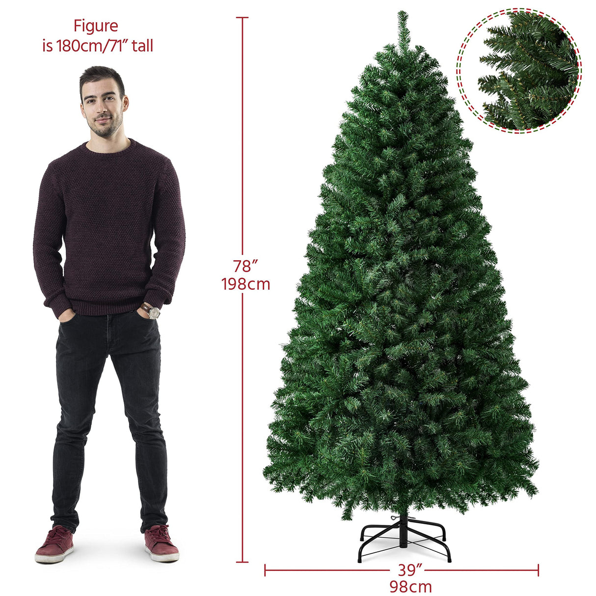 Yaheetech 6ft Premium Spruce Hinged Artificial Full Christmas Tree with 796 Branch Tips Holiday Xmas Tree with Metal Hinges and Foldable Base for Home Party Office Decoration Yaheetech