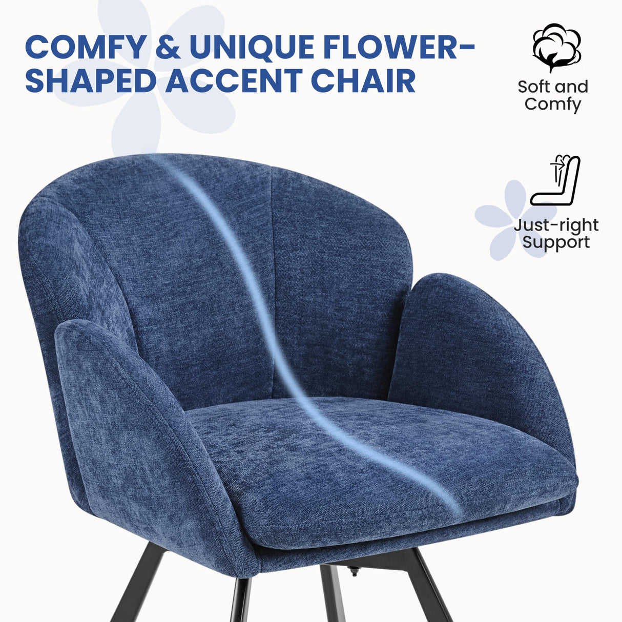 Yaheetech Swivel Accent Chair, Flower Chenille Armchair, Vanity Chair Side Chair with 360-Degree Swivel Base and Seat Cushion for Living Room/Bedroom/Home Office/Makeup, Blue Yaheetech