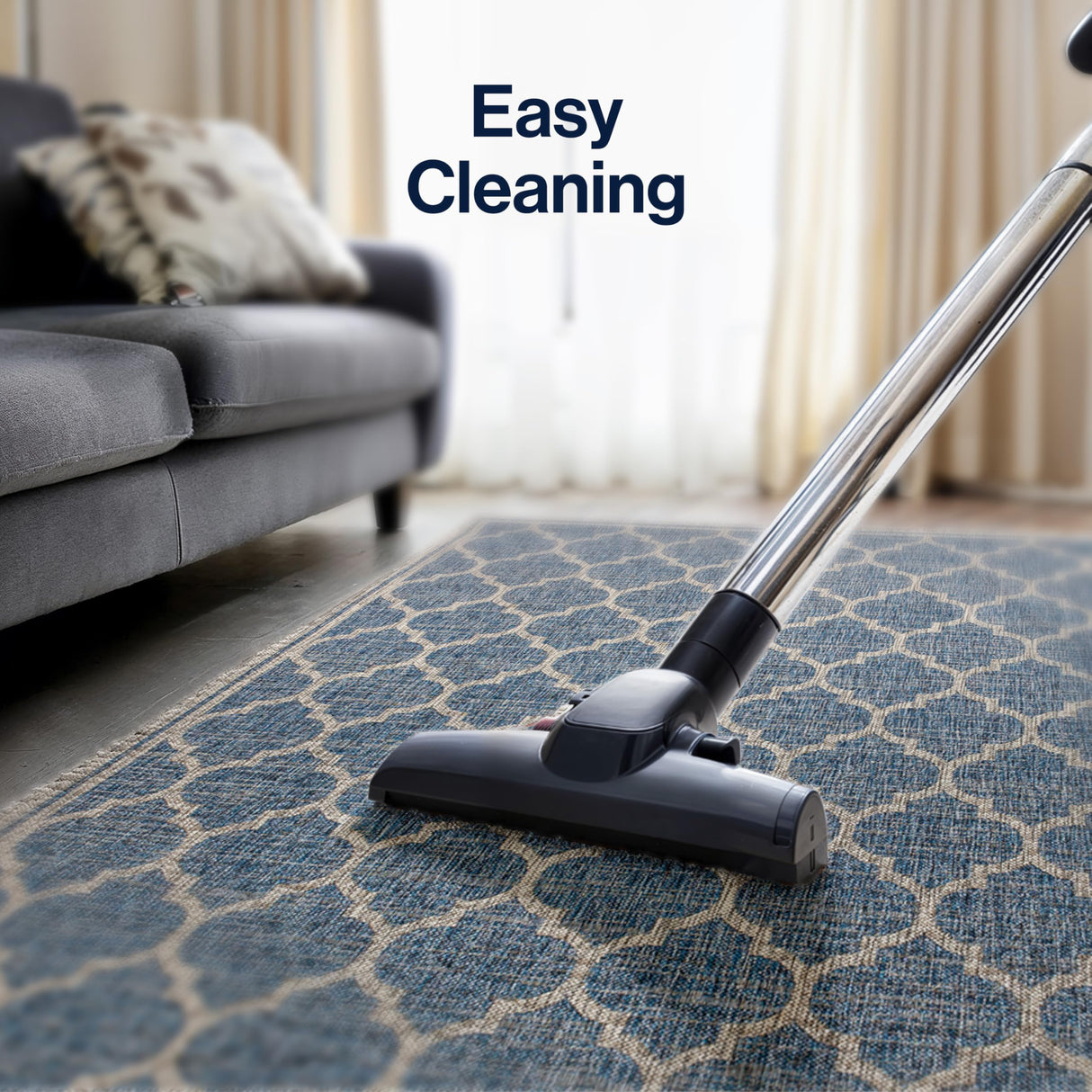 JONATHAN Y Moroccan Trellis Indoor Outdoor Area Rug 8X10 Navy/Gray, Trebol Textured Weave for Backyard, Patio, Porch, Easy-Cleaning, High Traffic, Pet-Friendly, Non-Shedding (SMB109D-8) JONATHAN Y