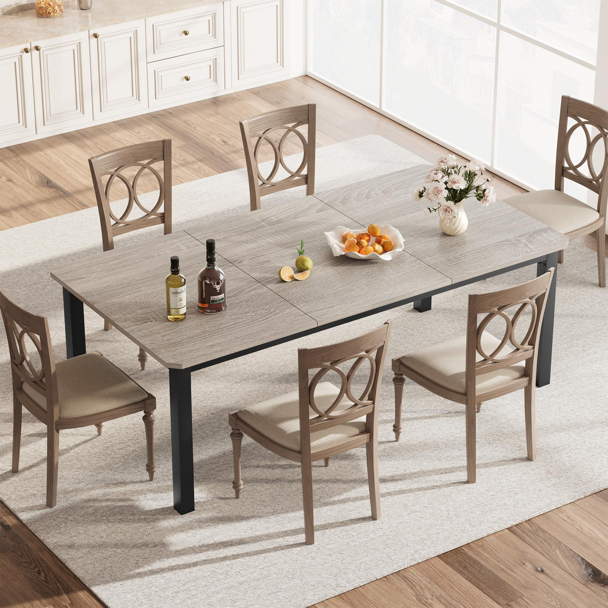 IDEALHOUSE Industrial Dining Table for 6~8 People, 78.7" Long Kitchen Table, Wood Dining Table, Kitchen & Dining Room Table, Rectangle Dining Room Table for 6 Ideal for Dinner Or Meeting - Grey IDEALHOUSE