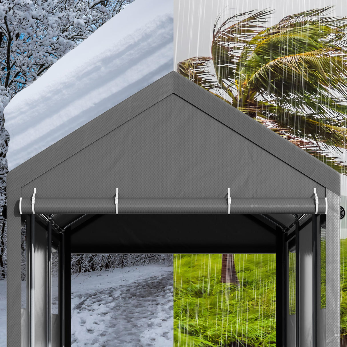 Walsunny Carport, 12x20 ft Heavy Duty Carport Canopy with Roll-up Windows, Portable Garage with Removable Sidewalls & Doors, Car Canopy with All-Season Tarp for Car, Truck, Boat Walsunny