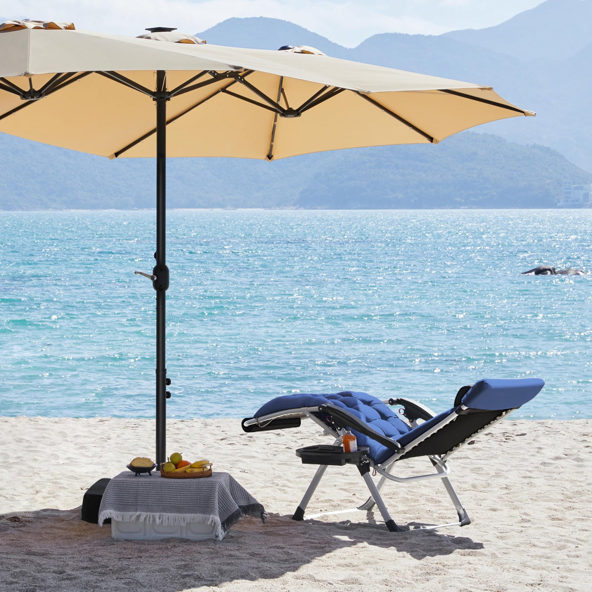 Yaheetech Zero Gravity Chair, Folding Reclining Lounge Recliner with Removable Pad & Headrest & Side Cup Holder Tray for Indoor and Outdoor Navy Blue/2 Yaheetech