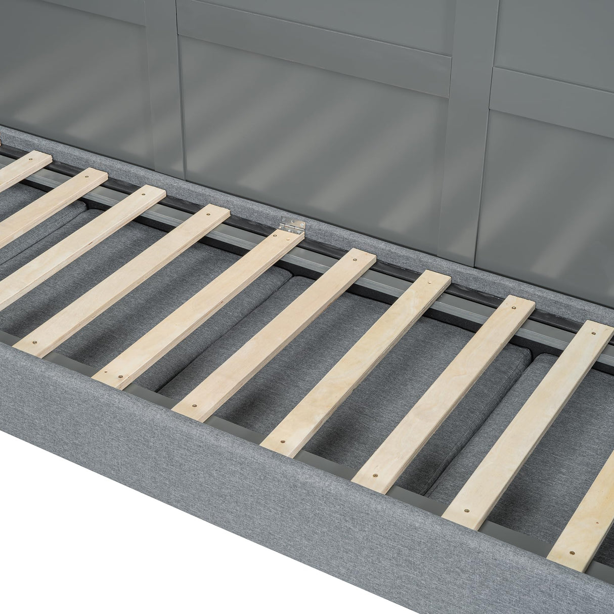 Queen Size Multi-Function Murphy Bed with Sofa and Storage, Solid Wood Wall Bed for Small Spaces Apartments Studio Guest Room (1Gray+Sofa) Quarte