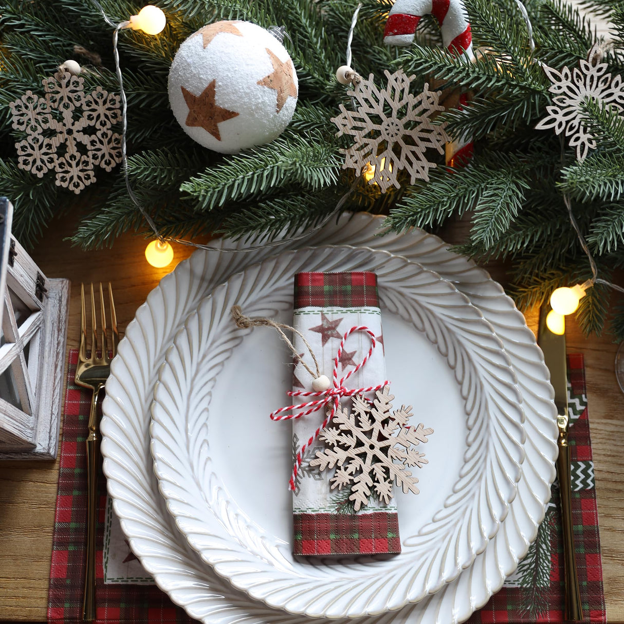 24 Pieces Wooden Christmas Snowflakes Ornaments 3inch Snow Flake Hanging Ornament for Rustic Christmas Tree Decoration Holiady Gift Crafts HUADODO