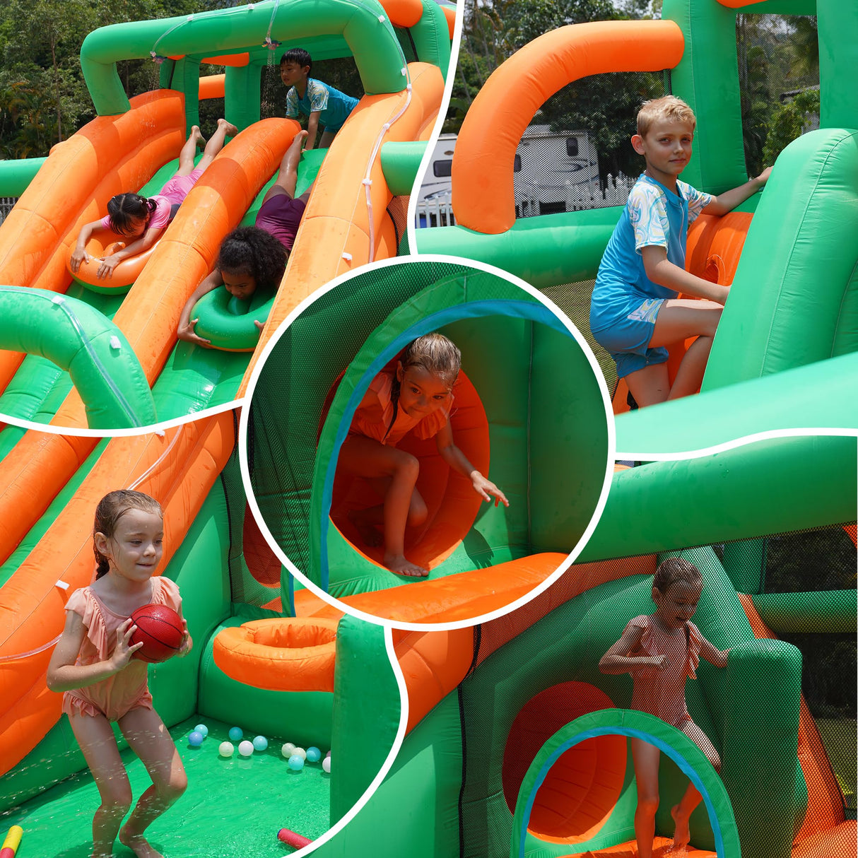 INFLATEFLY Bounce House Big Water Slide for Kids Bouncy House Inflatable Waterslide Bouncy House Water Park Castle with Slip and Slide, Water Sprays, Ball Pit Wet or Dry INFLATEFLY