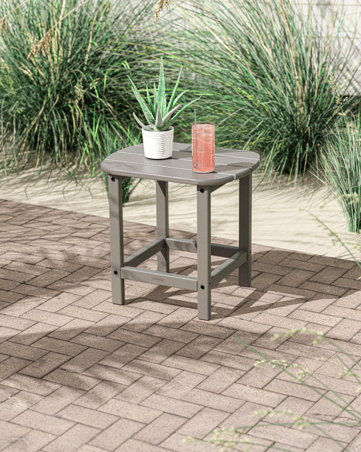 POLYWOOD SBT18GY South Beach 18" Outdoor Side Table, Slate Grey Polywood