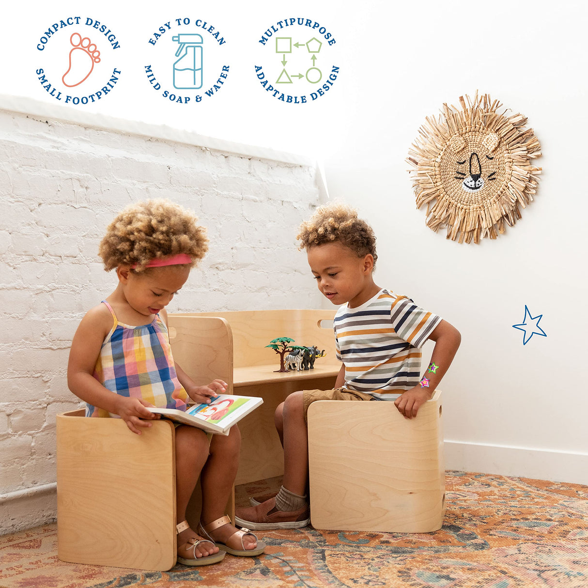 ECR4Kids Bentwood Multipurpose Table and Chair Set, Kids Furniture, Natural, 3-Piece ECR4Kids