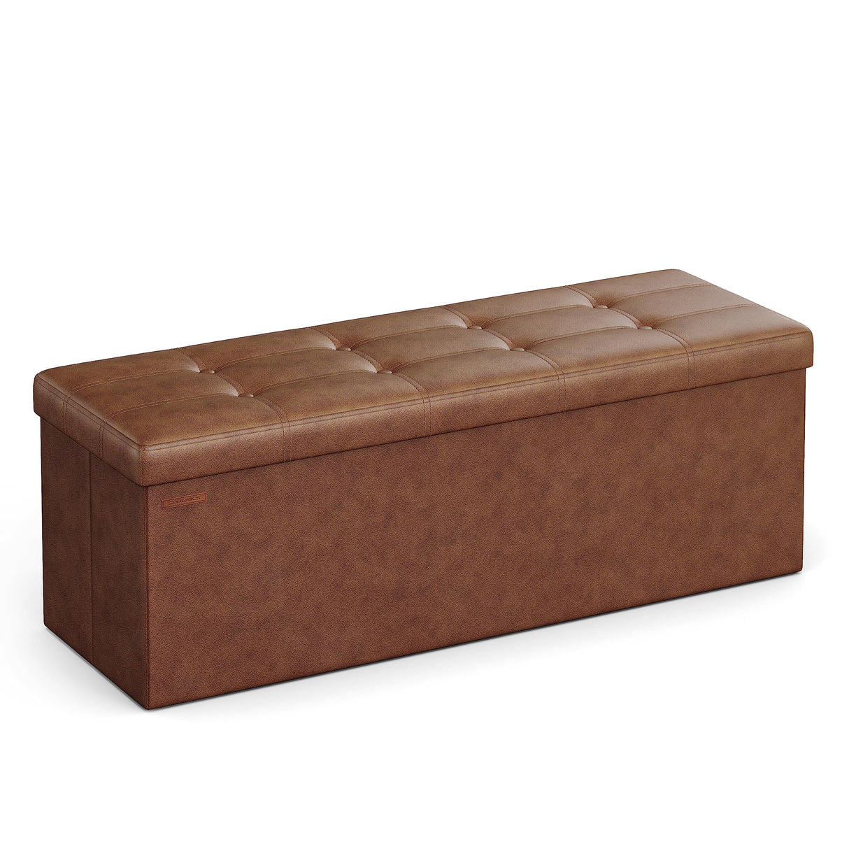 SONGMICS Mazie Collection - 43 Inches Folding Storage Ottoman Bench, Ottoman with Storage, Foot Rest Stool, Load 660 lb, Living Room, Bedroom, Entryway, Synthetic Leather, Coffee Brown ULSF070K01 SONGMICS
